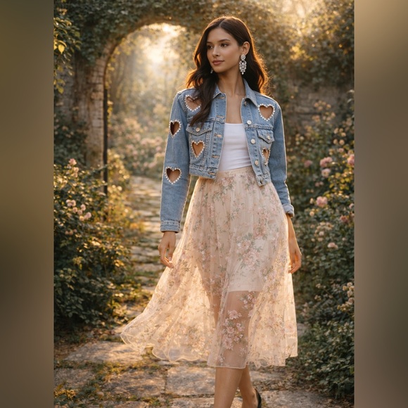 Alice + Olivia Blue Heart Cut-Out Embellished Jeff Denim Jacket NWOT - Picture 11 of 11